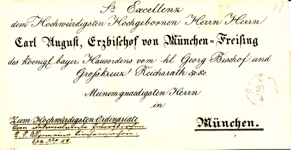 Ein Bischofsbrief aus dem Jahr 1848, abgeschickt von der alten Poststelle in Stein