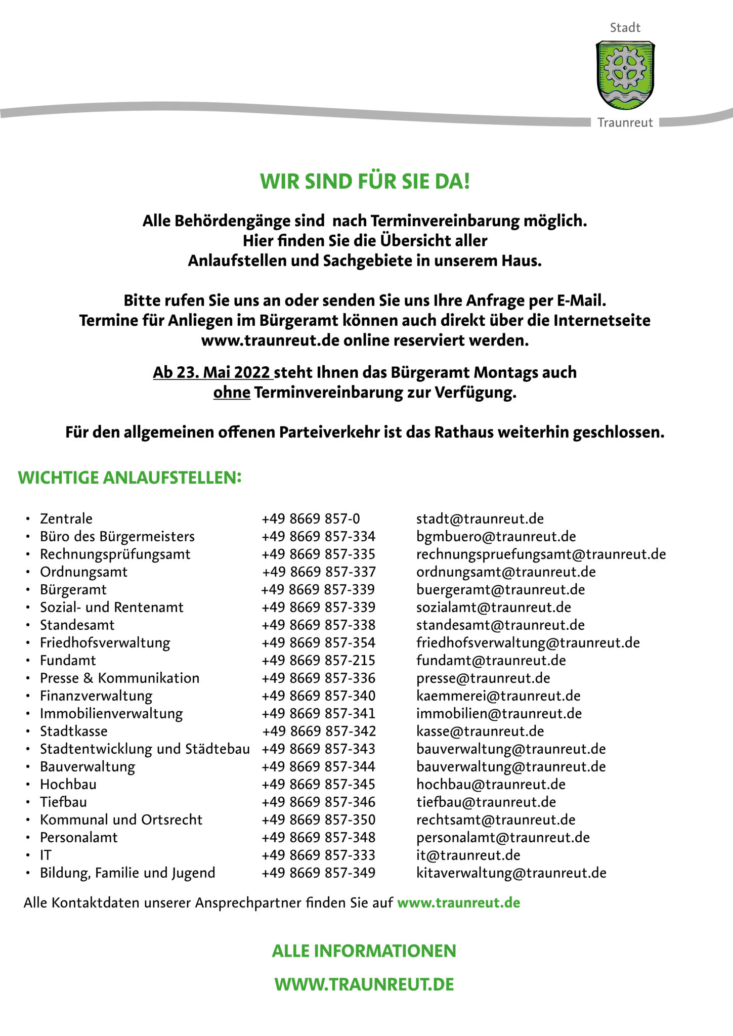 Öffnungszeiten Traunreut